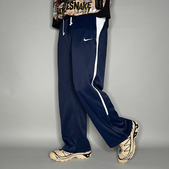 Vintage Y2K Nike Sweatpants Mens M Baggy Wide Leg Navy Blue White Polyester
